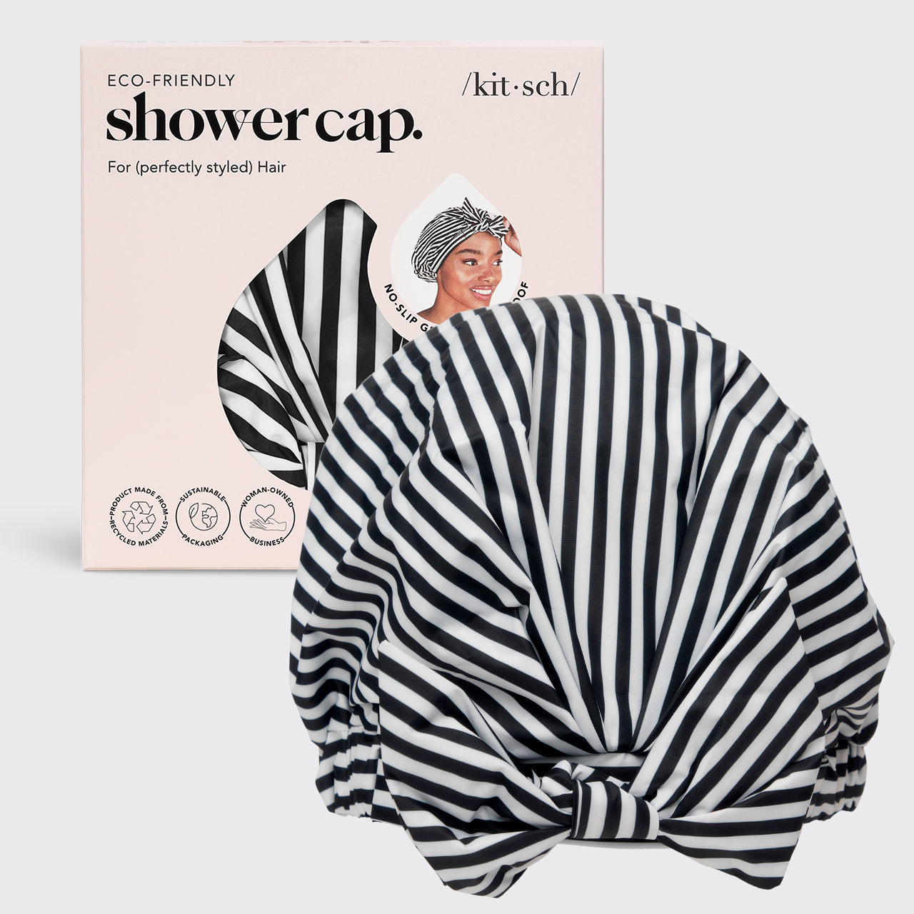 KITSCH Recycled Polyester Luxe Shower Cap - Stripe