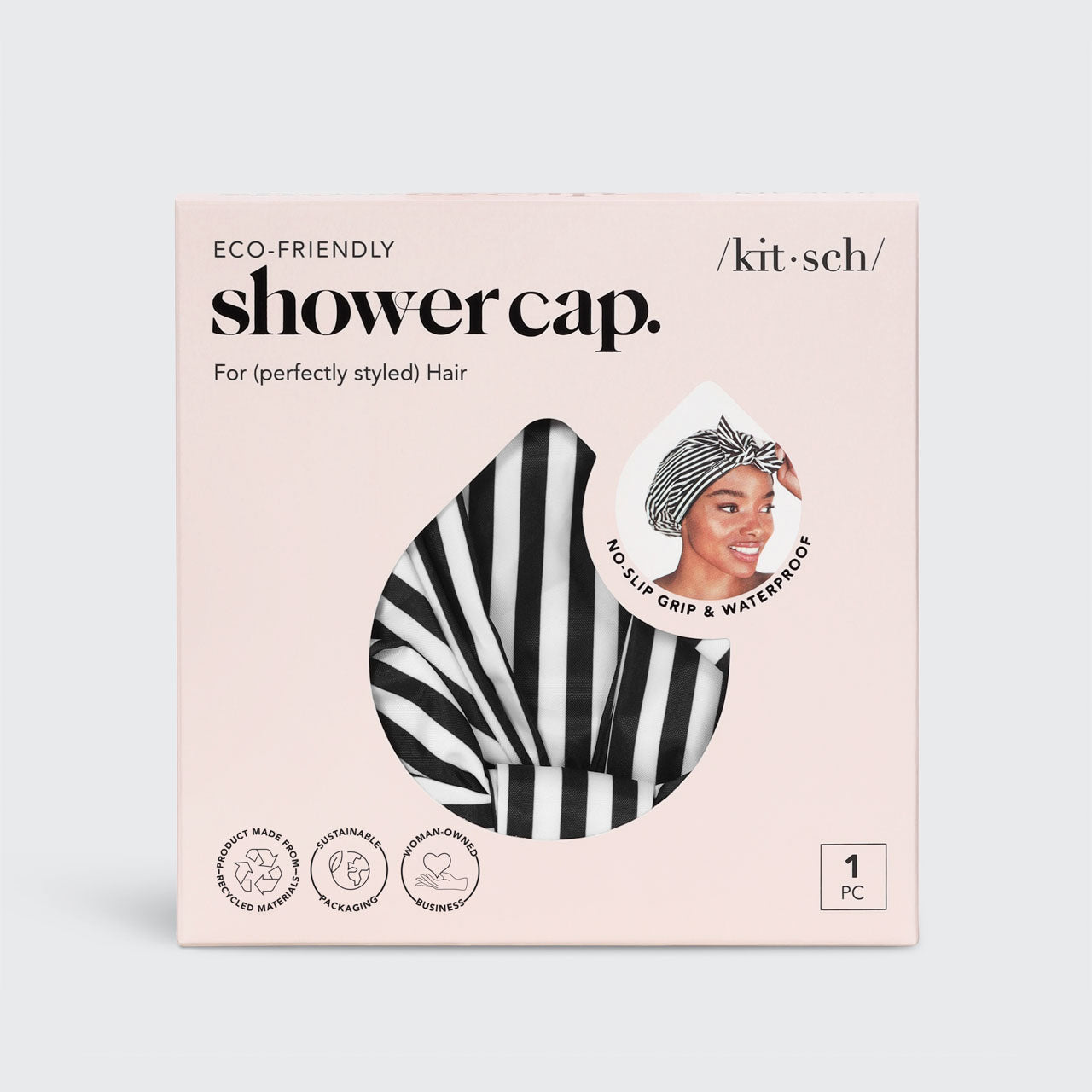 KITSCH Recycled Polyester Luxe Shower Cap - Stripe