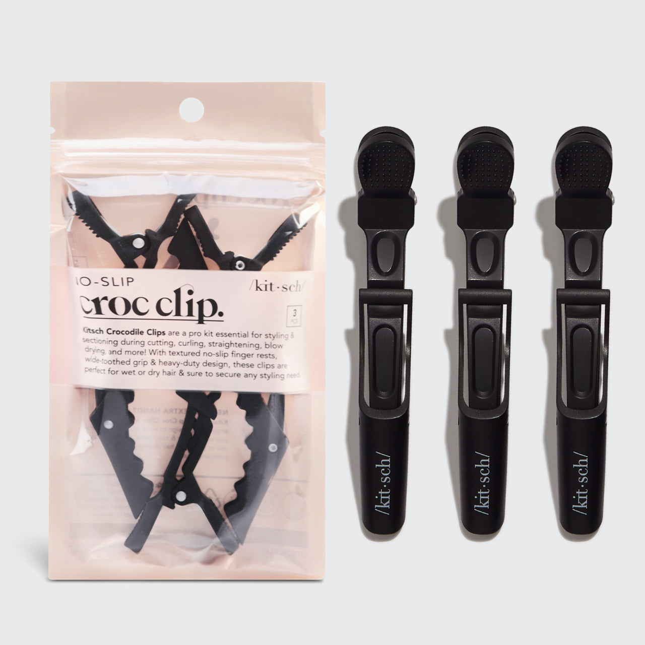 KITSCH No Slip Crocodile Clip 3pc - Black