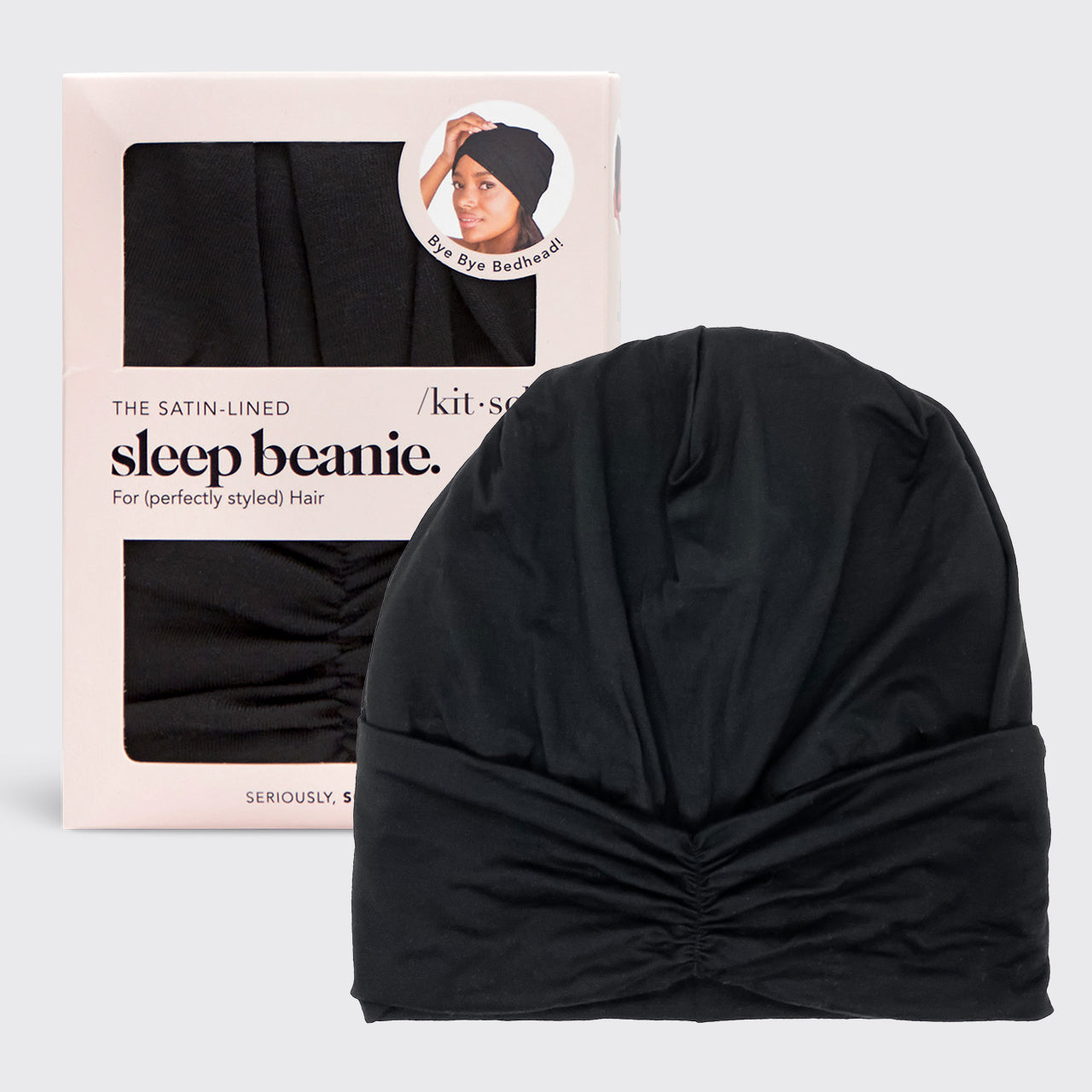 KITSCH Sleep Turban/Beanie with Satin lining - Black - MANEPRINT