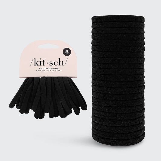 KITSCH Elastic Hair Ties 20 Pack - Black - MANEPRINT