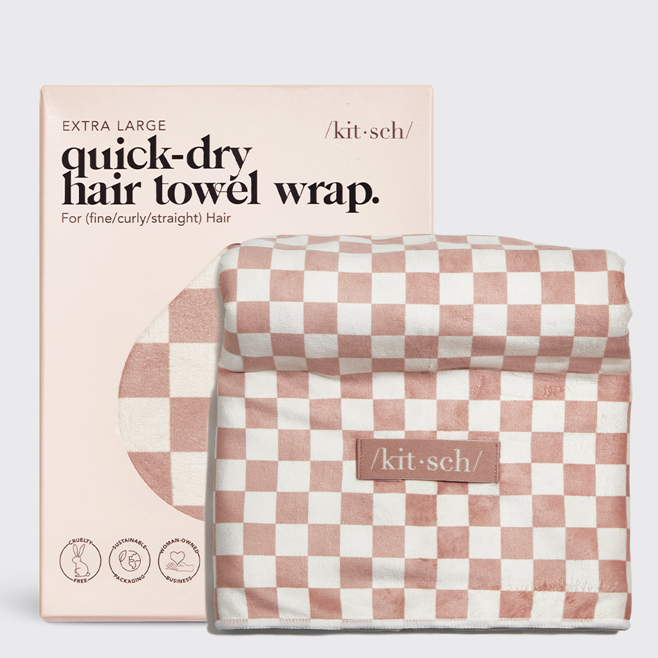 KITSCH XL Quick-Dry Hair Towel Wrap - Checker