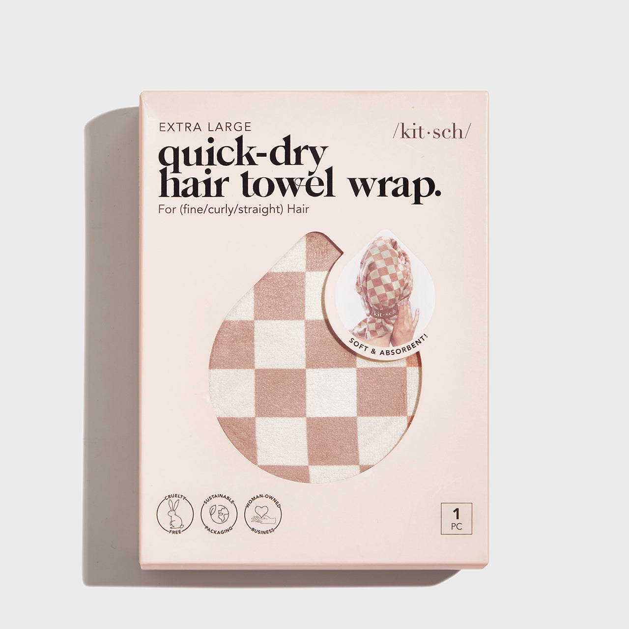 KITSCH XL Quick-Dry Hair Towel Wrap - Checker
