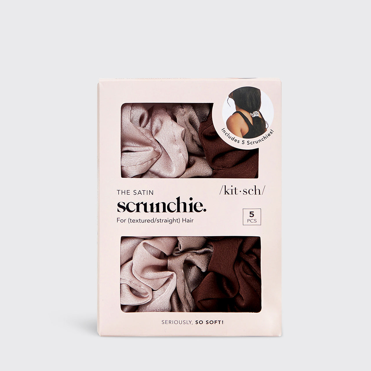KITSCH Satin Sleep Scrunchies 5pk - Cameo
