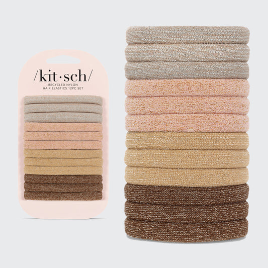 KITSCH Recycled Nylon Glitter Medium Elastics 12pc - Neutral - MANEPRINT