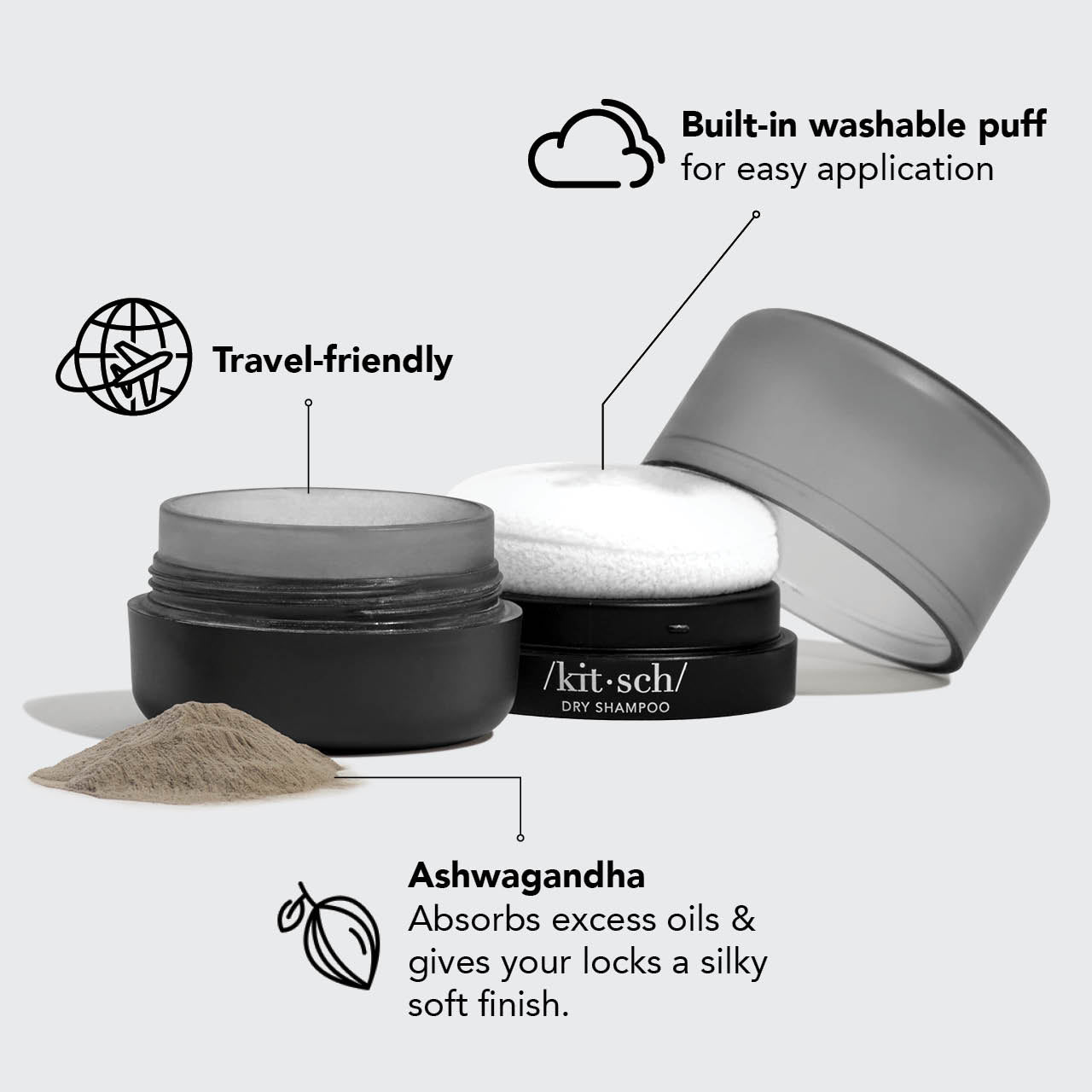 KITSCH Volumizing Rice Protein Dry Shampoo Puff - Dark