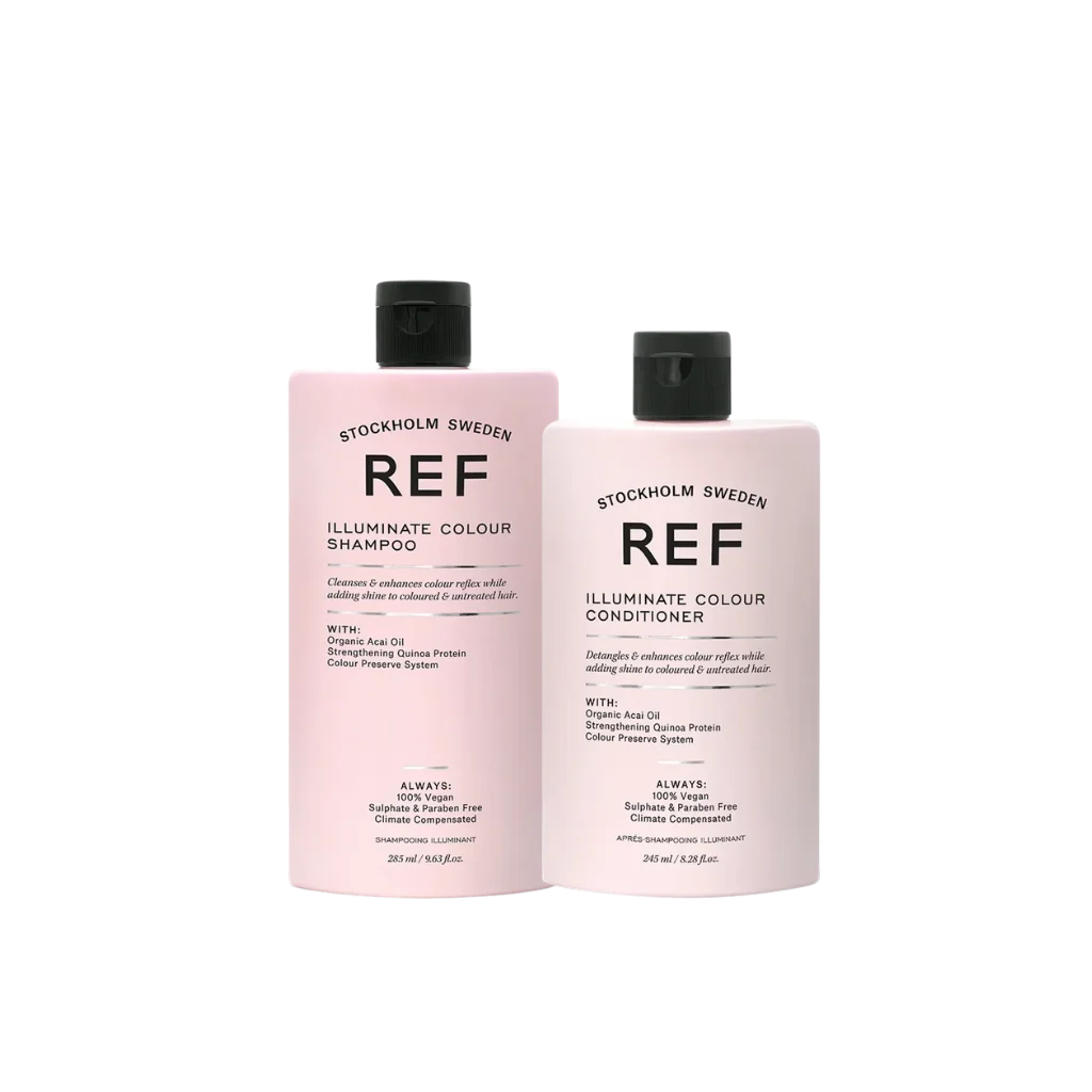 REF Illuminate Colour Shampoo & Conditioner Set at MANEPRINT – a protective duo that enhances vibrancy, preserves colour, and adds shine to colour-treated hair.