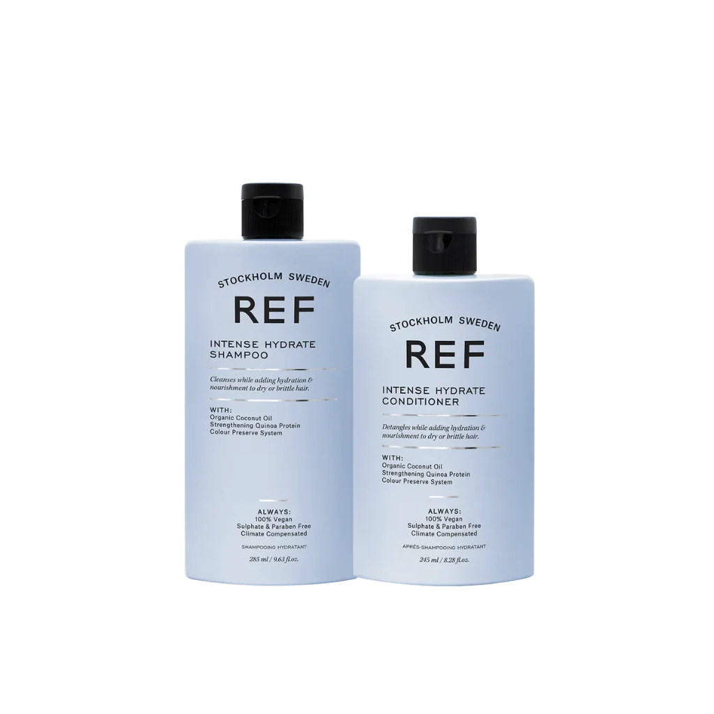 REF Intense Hydrate Shampoo & Conditioner Set at MANEPRINT – a moisturizing duo that gently cleanses, nourishes, and restores softness and shine to dry hair.