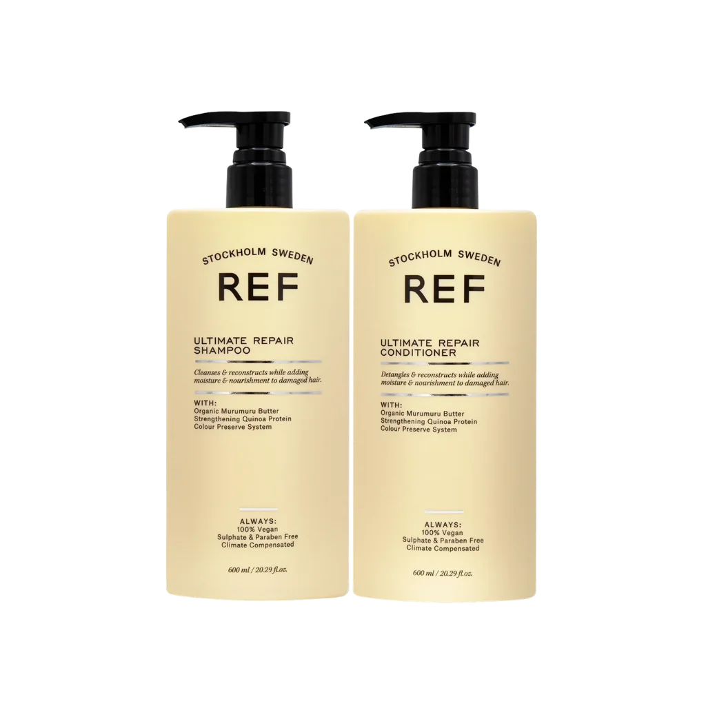 REF Ultimate Repair Shampoo & Conditioner at MANEPRINT – a strengthening duo that repairs damaged hair, restores elasticity, and leaves it smooth and resilient. (1)