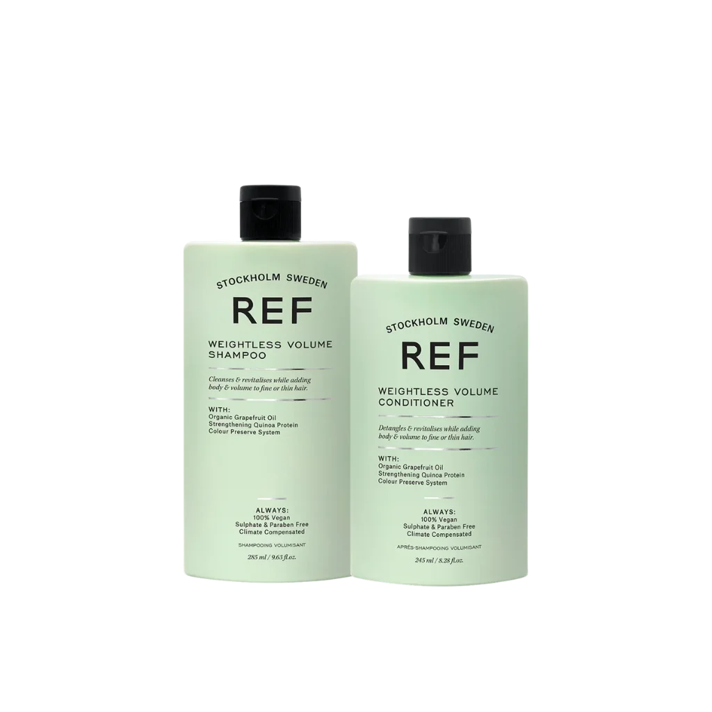 REF Weightless Volume Shampoo & Conditioner Set at MANEPRINT – a lightweight duo that cleanses, hydrates, and adds body and fullness to fine hair.