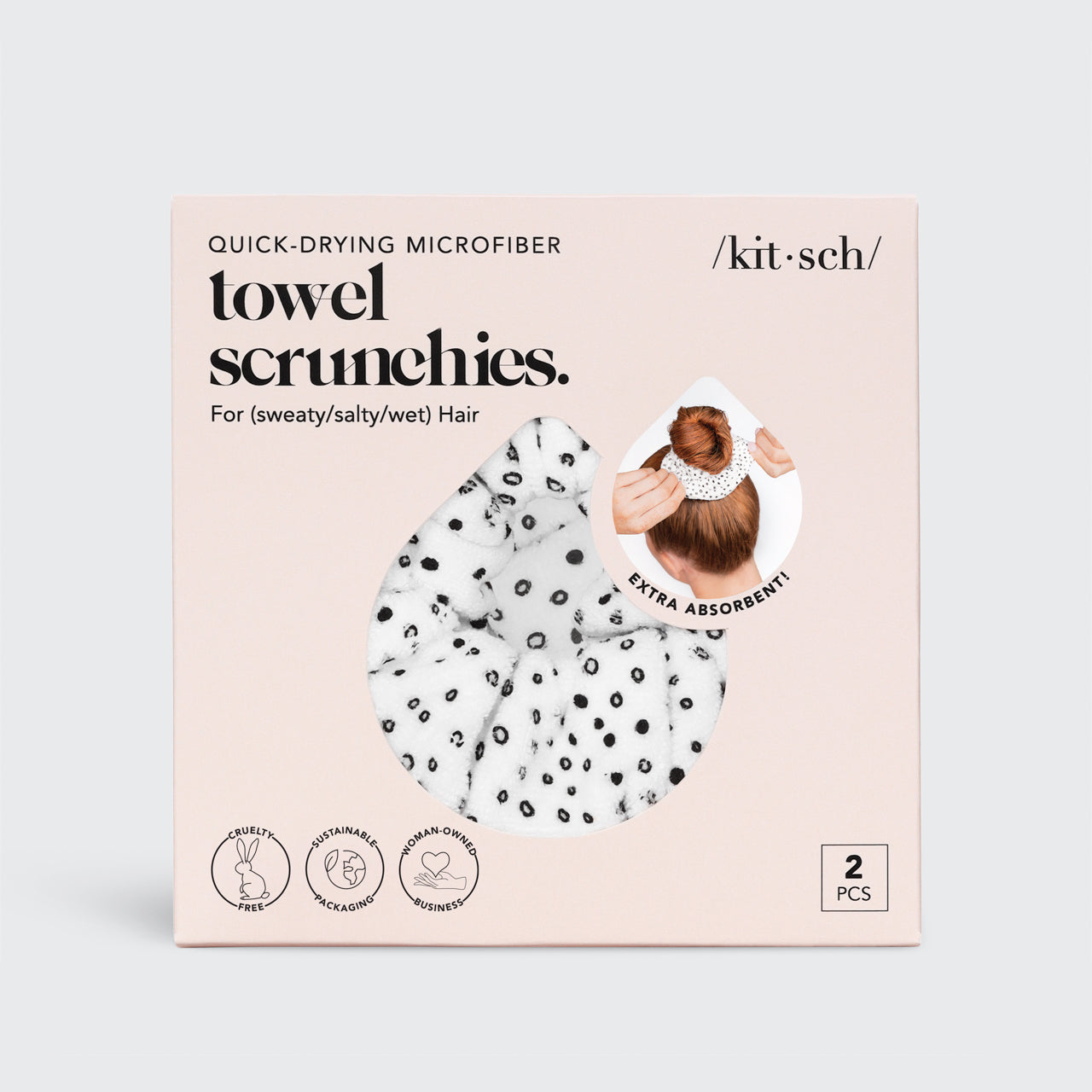 KITSCH Microfiber Quick-Dry Towel Scrunchies 2pc - Micro Dot