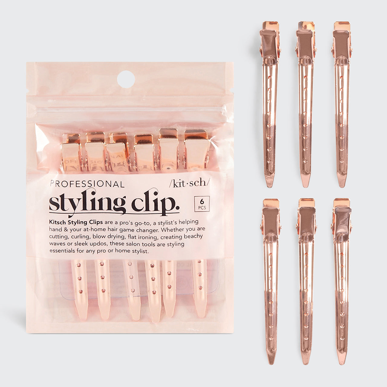 KITSCH Styling Hair Clips 6pc (Rose Gold)