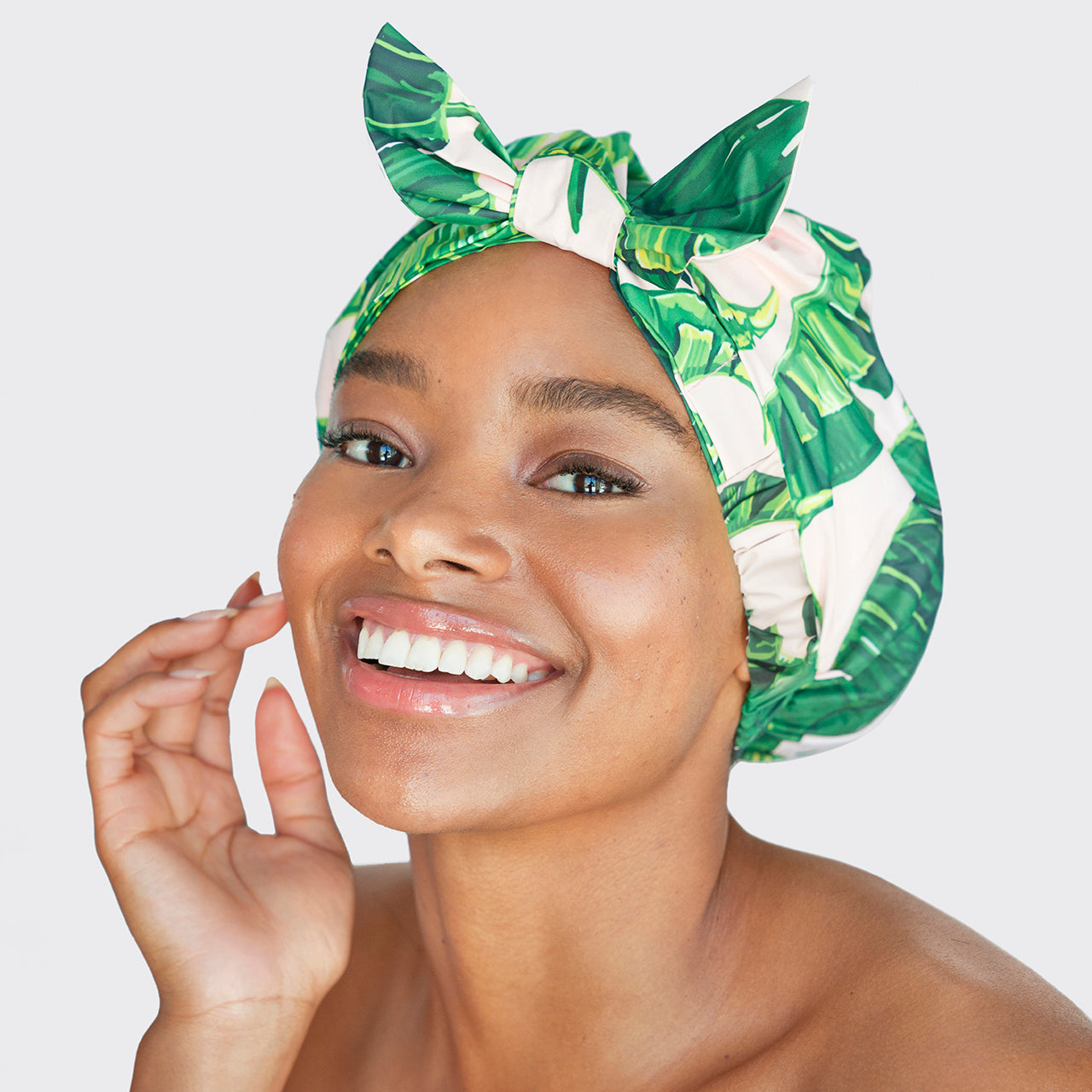 KITSCH Recycled Polyester Luxe Shower Cap - Palm Leaves