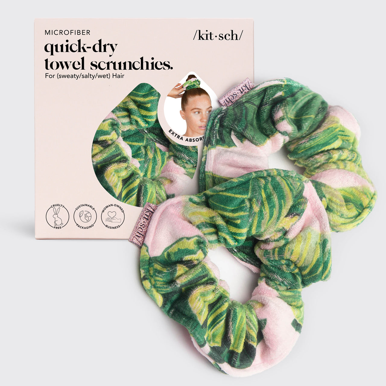 KITSCH Patented Microfiber Towel Scrunchies - Palm Print