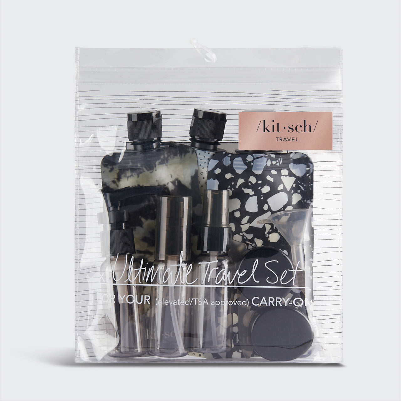 KITSCH Travel Bottles For Toiletries 11 Pack - Black & Ivory