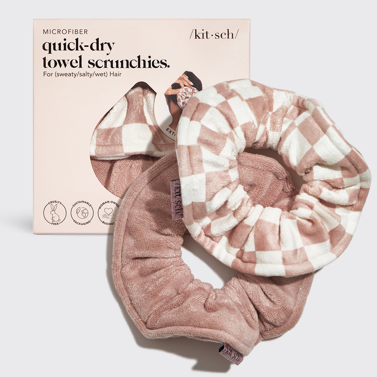 KITSCH Microfiber Quick-Dry Towel Scrunchies 2pc - Terracotta Checker