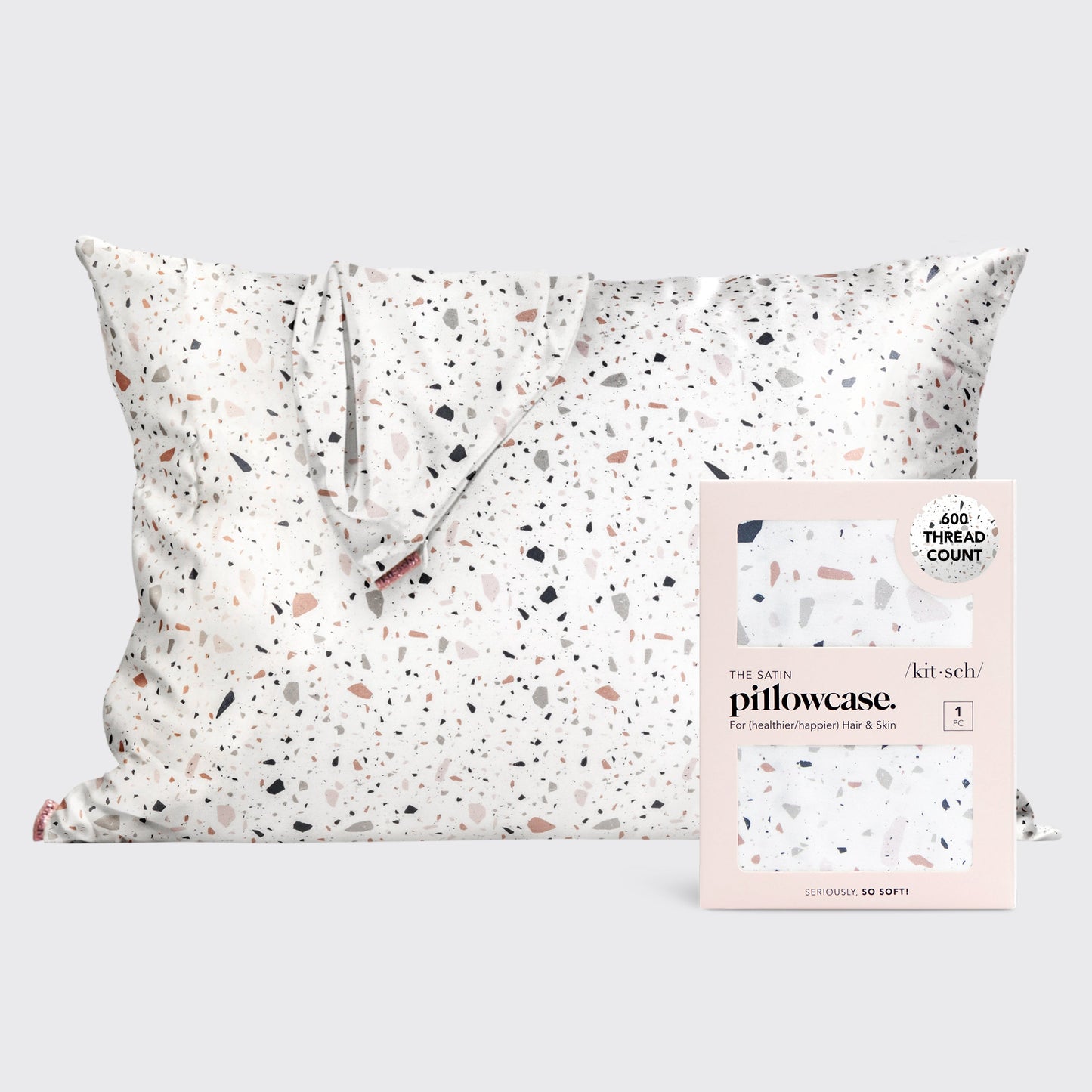 KITSCH Satin Pillowcase - White Terrazzo