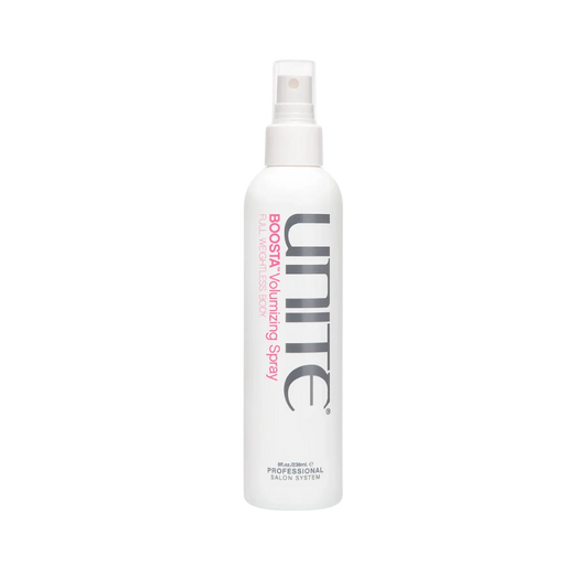 UNITE BOOSTA Volumizing Spray add weightless volume and texture to fine or lifeless hair. It can also be used to create texture and definition or spray directly to the root for a more targeted lift.