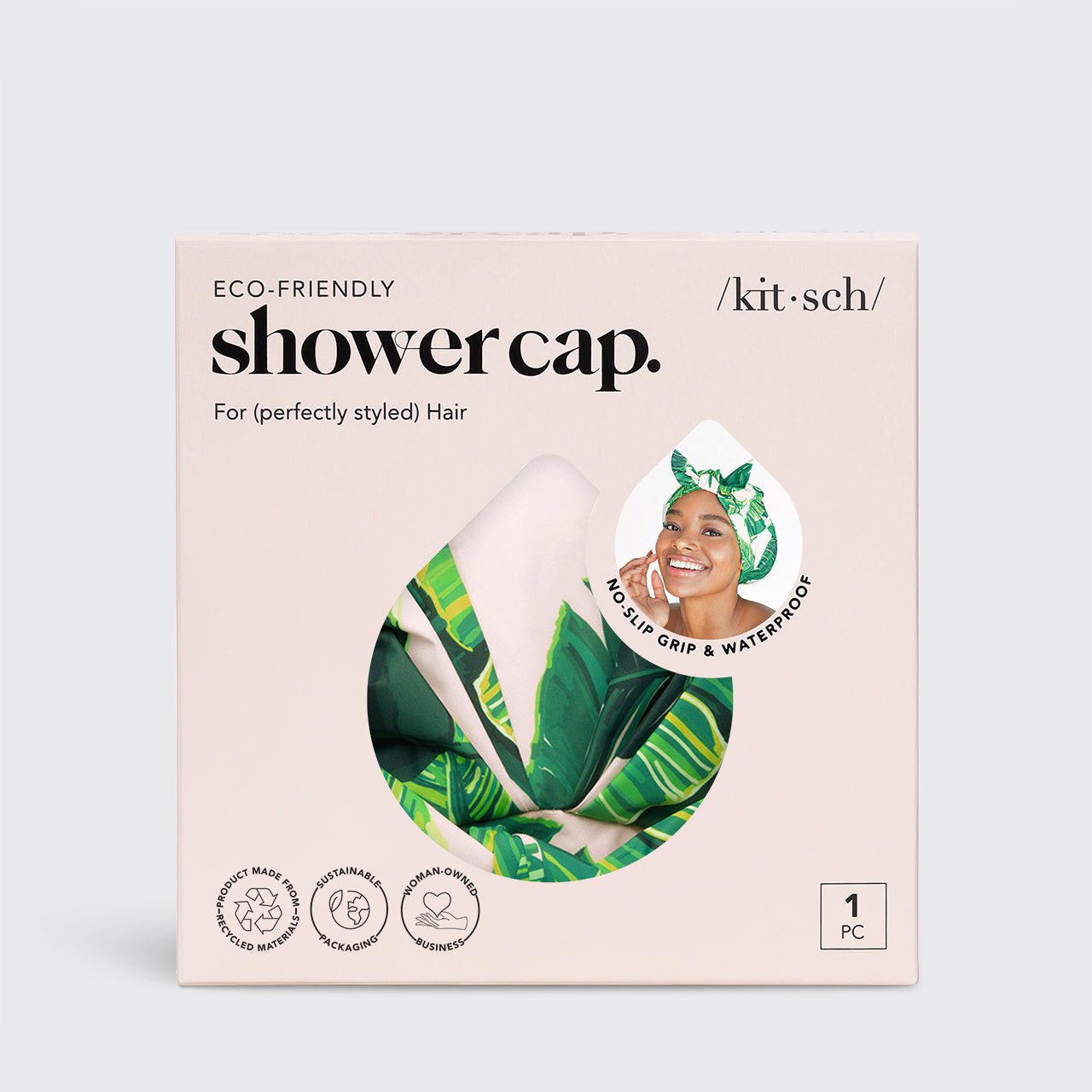 KITSCH Recycled Polyester Luxe Shower Cap - Palm Leaves