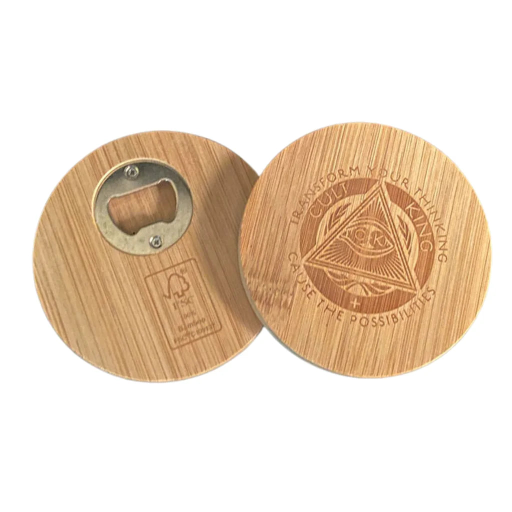 Cult and King Bamboo Coaster + Bottle Opener