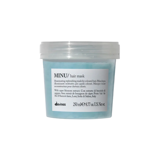 Davines MINU Hair Mask - Illuminating Mask for Color Treated Hair - Mask for coloured hair. Its formula is designed to deeply nourish coloured hair, make it soft and silky, extending the duration of cosmetics colour. It does not weigh the hair down.