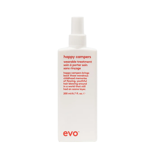 Evo Happy Campers Wearable Treatment is a lightweight daily styling treatment to moisturise, strengthen and protect, while adding style support.