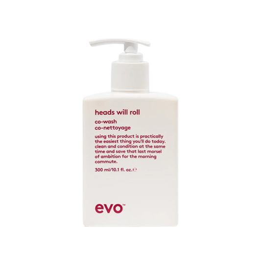 Evo Heads Will Roll Cleansing Co-Wash is a low-foam cleansing conditioner that gently washes and conditions in one step to remove build-up, moisturize and improve curl manageability.