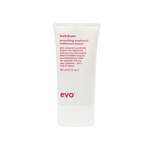 Evo Lockdown Smoothing Treatment is an intense leave-in treatment that smooths and reduces frizz while providing humidity protection and style control for frizzy, unruly hair.