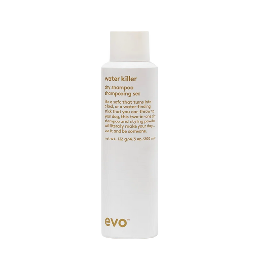 Evo Water Killer Dry Shampoo is a two-in-one dry shampoo and styling spray that refreshes hair, while replacing excess oil with volume and texture.