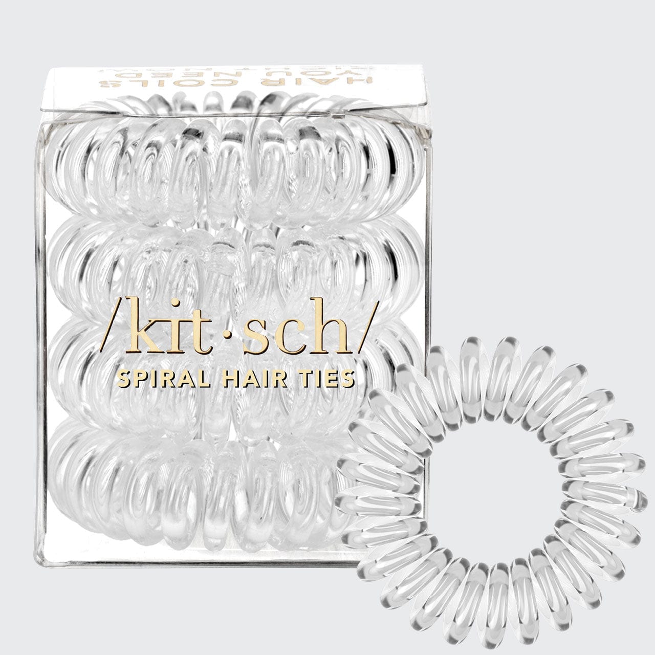 KITSCH Spiral Hair Ties 4 Pc - Clear