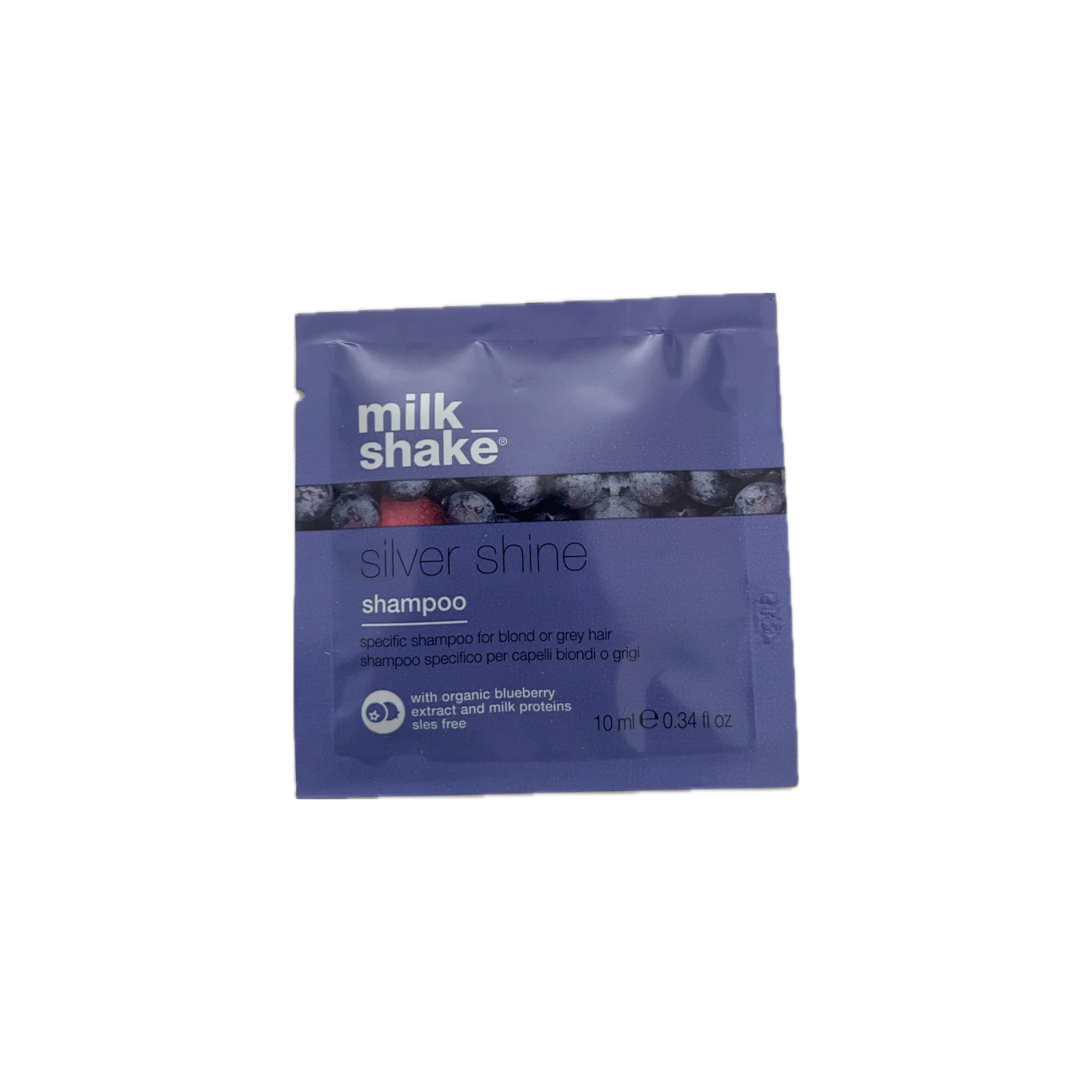 milk_shake Silver Shine Shampoo at MANEPRINT – a violet-pigmented shampoo that neutralizes yellow tones, enhances blonde and grey hair, and adds shine. (3)