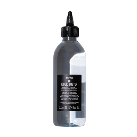 Davines OI Liquid Luster - Hair Shine Treatment - A fluid weightless rinse off treatment. It instantly gives extra shine, silkiness and extreme softness to the hair, for a glass-like finish.