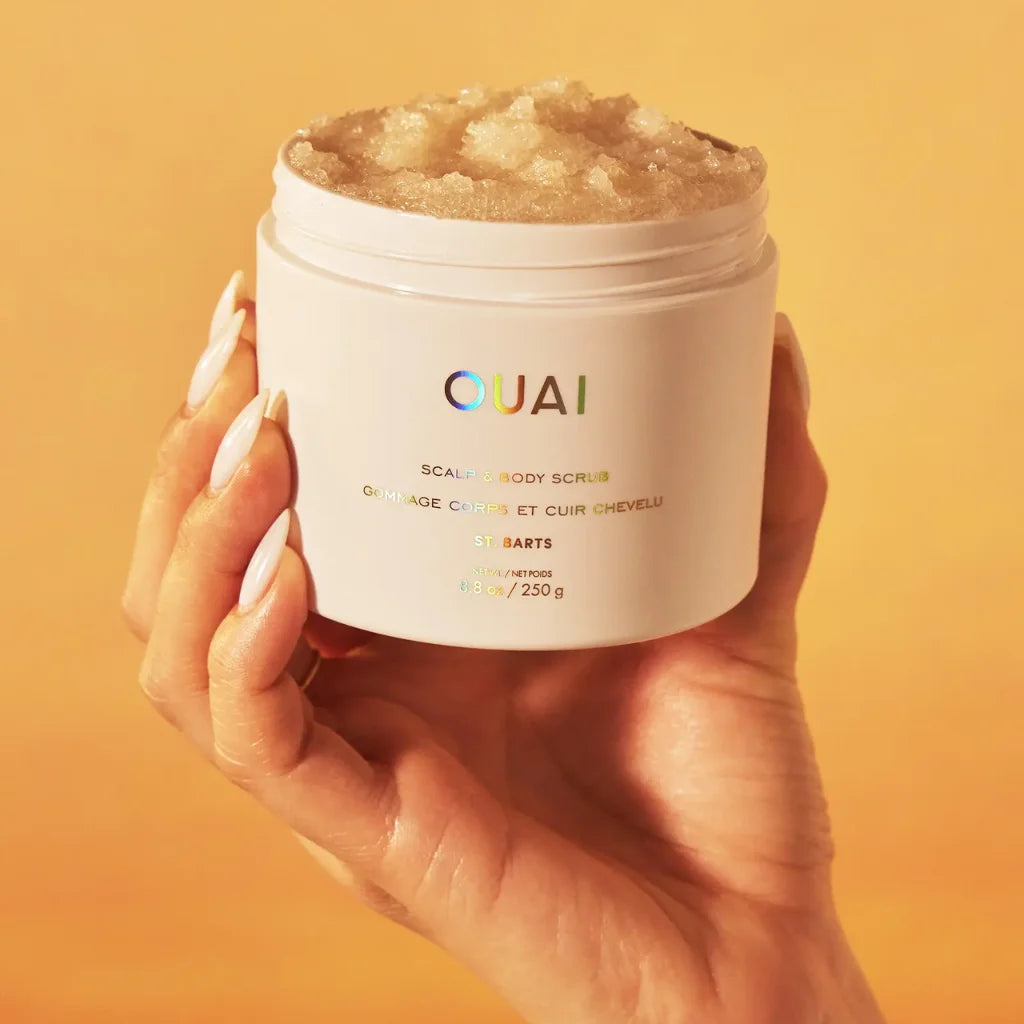 OUAI Scalp and Body Scrub at MANEPRINT – an exfoliating scrub that smooths skin and cleanses the scalp with nourishing ingredients. (1)