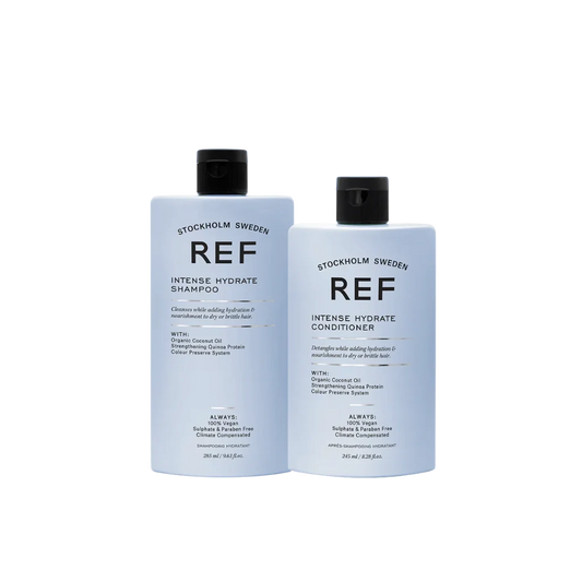 REF Intense Hydrate Shampoo & Conditioner Set at MANEPRINT – a moisturizing duo that gently cleanses, nourishes, and restores softness and shine to dry hair.