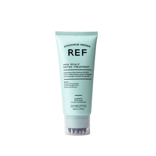 REF AHA Scalp Detox Treatment gently exfoliates, removes buildup, and rebalances the scalp with AHA acids for healthier, stronger hair growth.