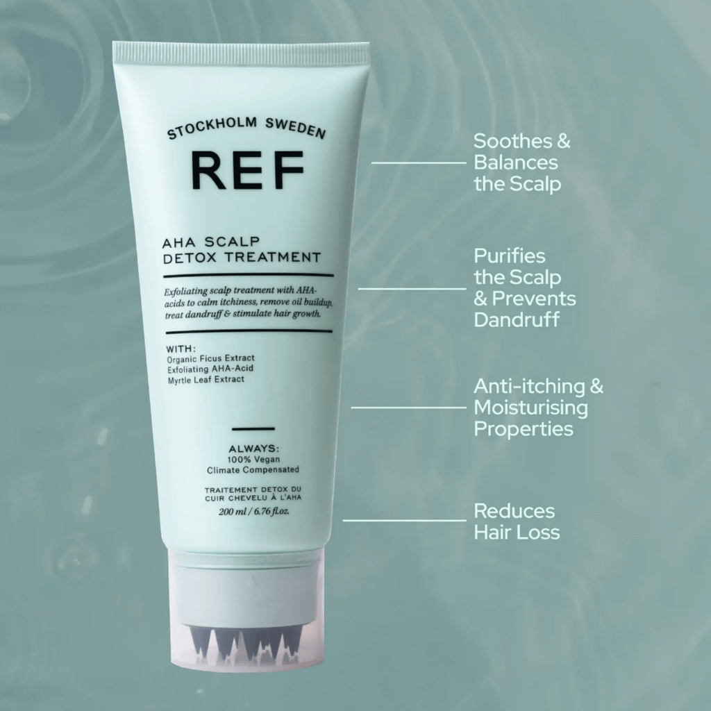REF AHA Scalp Detox Treatment gently exfoliates, removes buildup, and rebalances the scalp with AHA acids for healthier, stronger hair growth. (3)