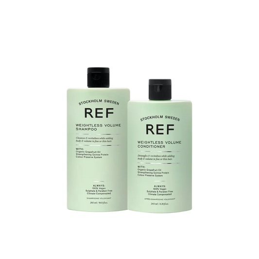 REF Weightless Volume Shampoo & Conditioner Set at MANEPRINT – a lightweight duo that cleanses, hydrates, and adds body and fullness to fine hair.