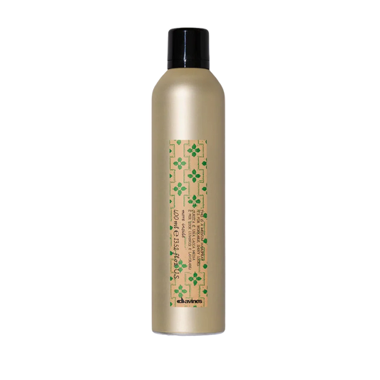 A lightweight hairspray that also works as a hair shine spray as it is the go-to for those that want to tame frizz, create shine, and have touchable sexy hair. Davines This is a Medium Hairspray smells like a vanilla cupcake and leaves your hairstyle long-lasting without feeling crunchy or leaving a residue. 