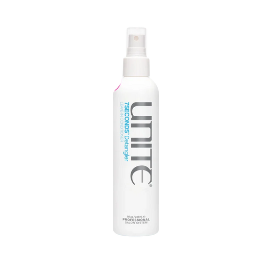 Unite's 7SECONDS Detangler swiftly untangles, smoothens, and shields hair. Enriched with protein, this leave-in conditioner fortifies hair, tackling knots effortlessly. Additionally, it seals the hair cuticle, safeguarding it against heat and UV damage. An essential for every hair type, it ensures strength and vitality.