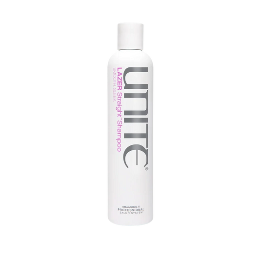 Unite LAZER Straight Shampoo is a smoothing shampoo designed to gently cleanse while enhancing shine and softness, making it perfect for thick, coarse, or unruly hair types.