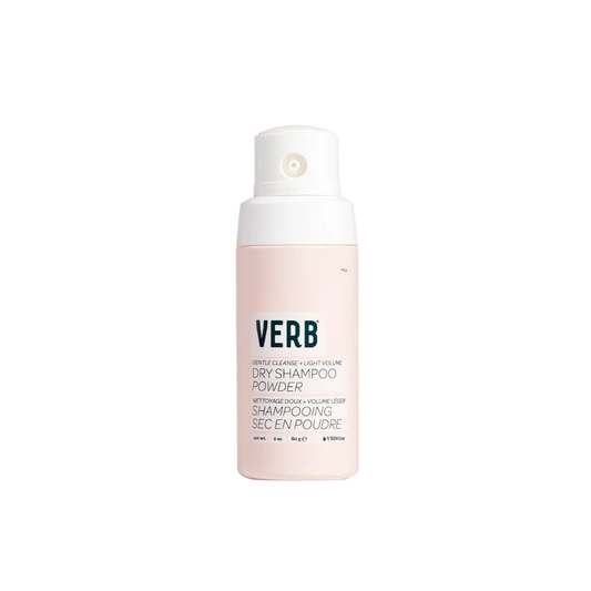 Verb dry shampoo powder bottle on a white background