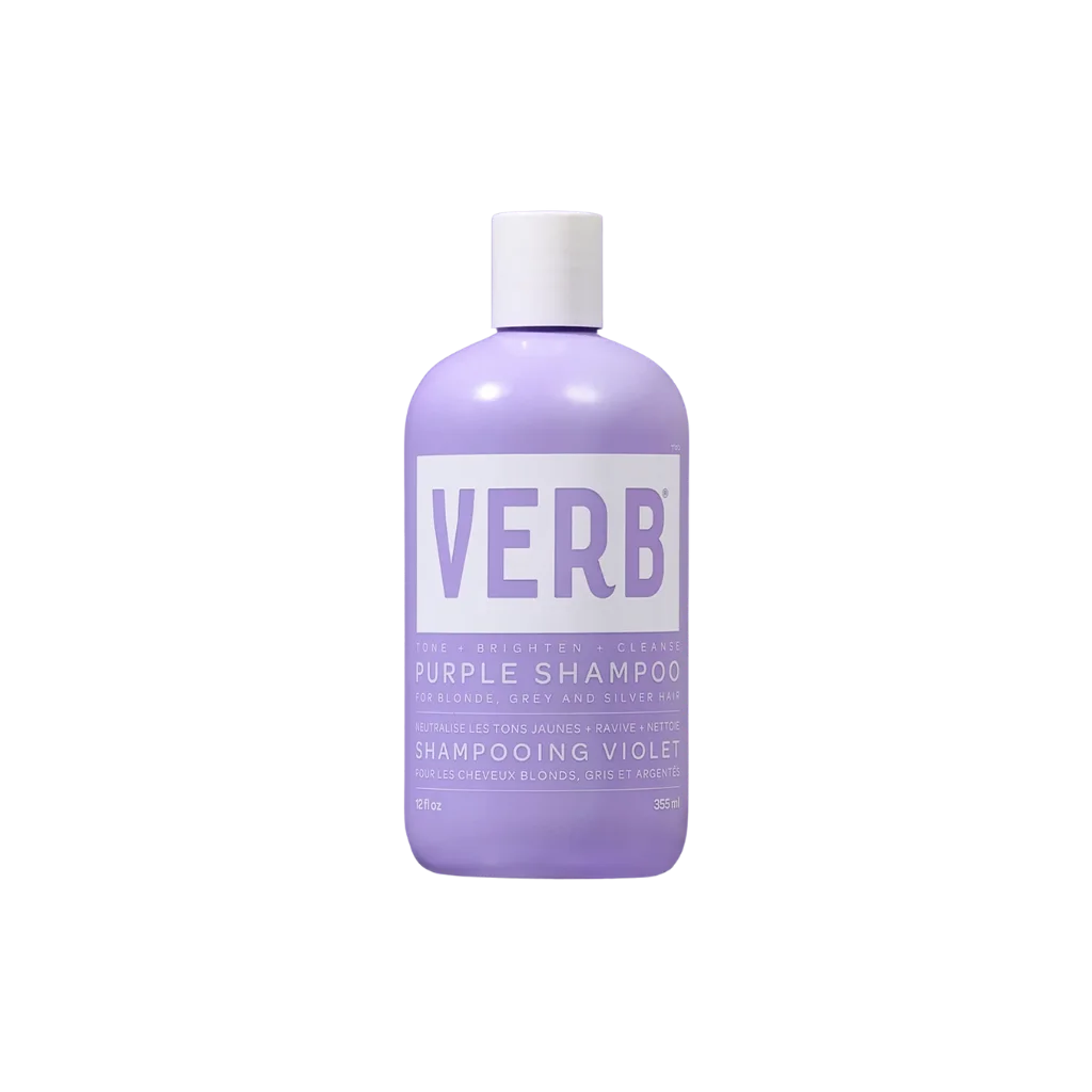 Purple shampoo bottle with 'VERB' branding on a white background