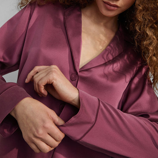 Lunya Washable Silk Piped Long Sleeve Pant Set
