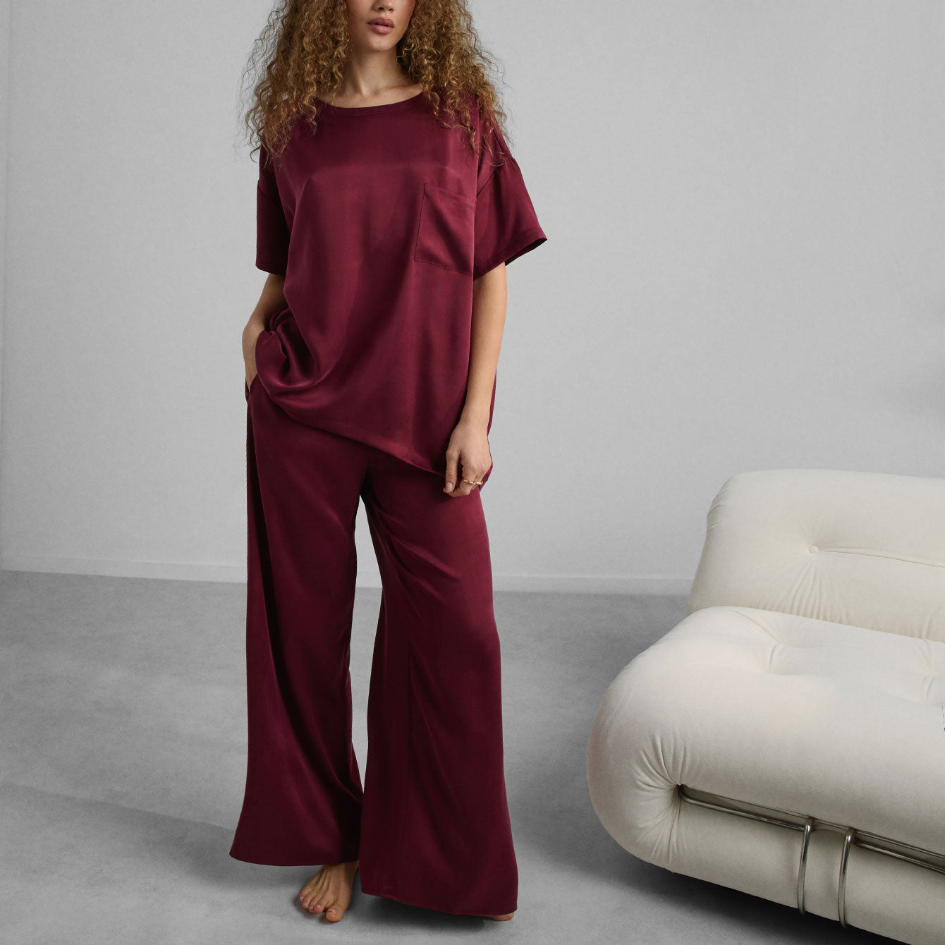 Lunya Washable Silk Tee Pant Set