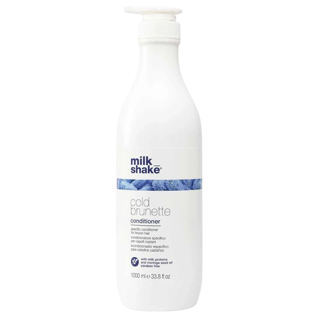 milk_shake Cold Brunette Conditioner at MANEPRINT – a blue-pigmented conditioner that nourishes hair, reduces warm orange tones, and enhances cool brunette shades. (3)