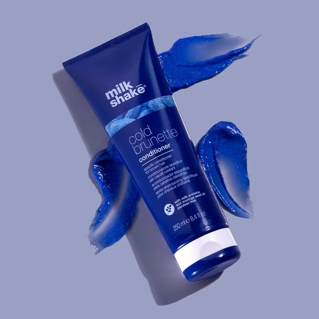 milk_shake Cold Brunette Conditioner at MANEPRINT – a blue-pigmented conditioner that nourishes hair, reduces warm orange tones, and enhances cool brunette shades. (2)