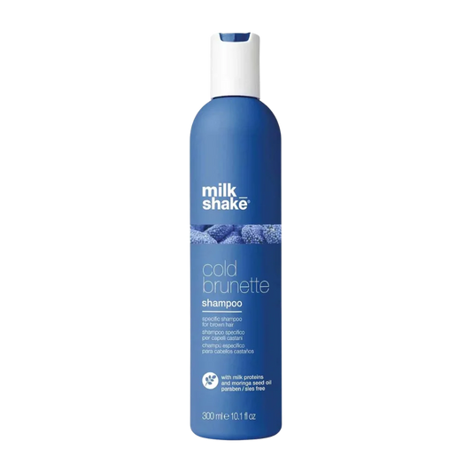 milk_shake Cold Brunette Shampoo at MANEPRINT – a blue-pigmented shampoo that neutralizes warm, orange tones while enhancing and refreshing brunette shades.
