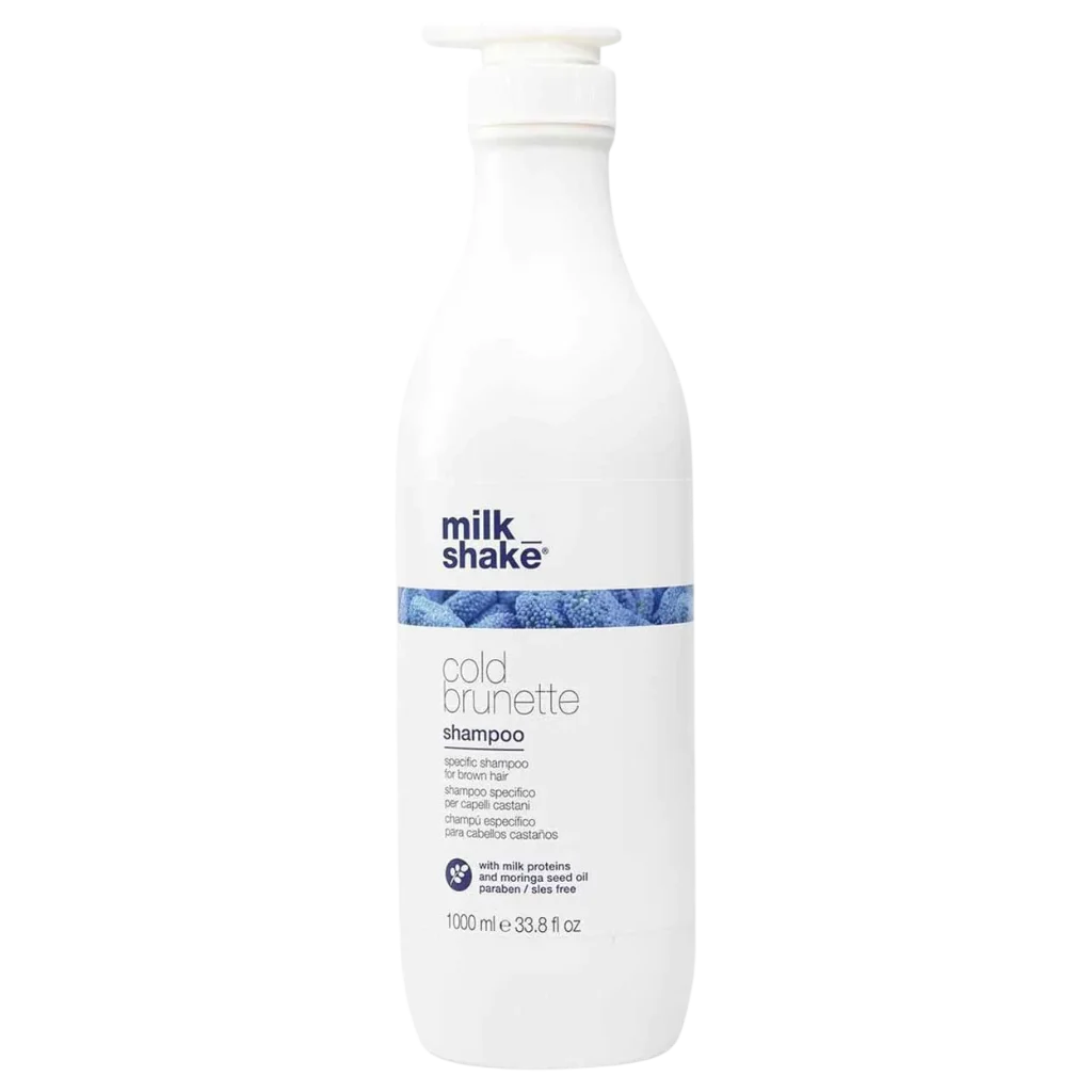 milk_shake Cold Brunette Shampoo at MANEPRINT – a blue-pigmented shampoo that neutralizes warm, orange tones while enhancing and refreshing brunette shades. (2)