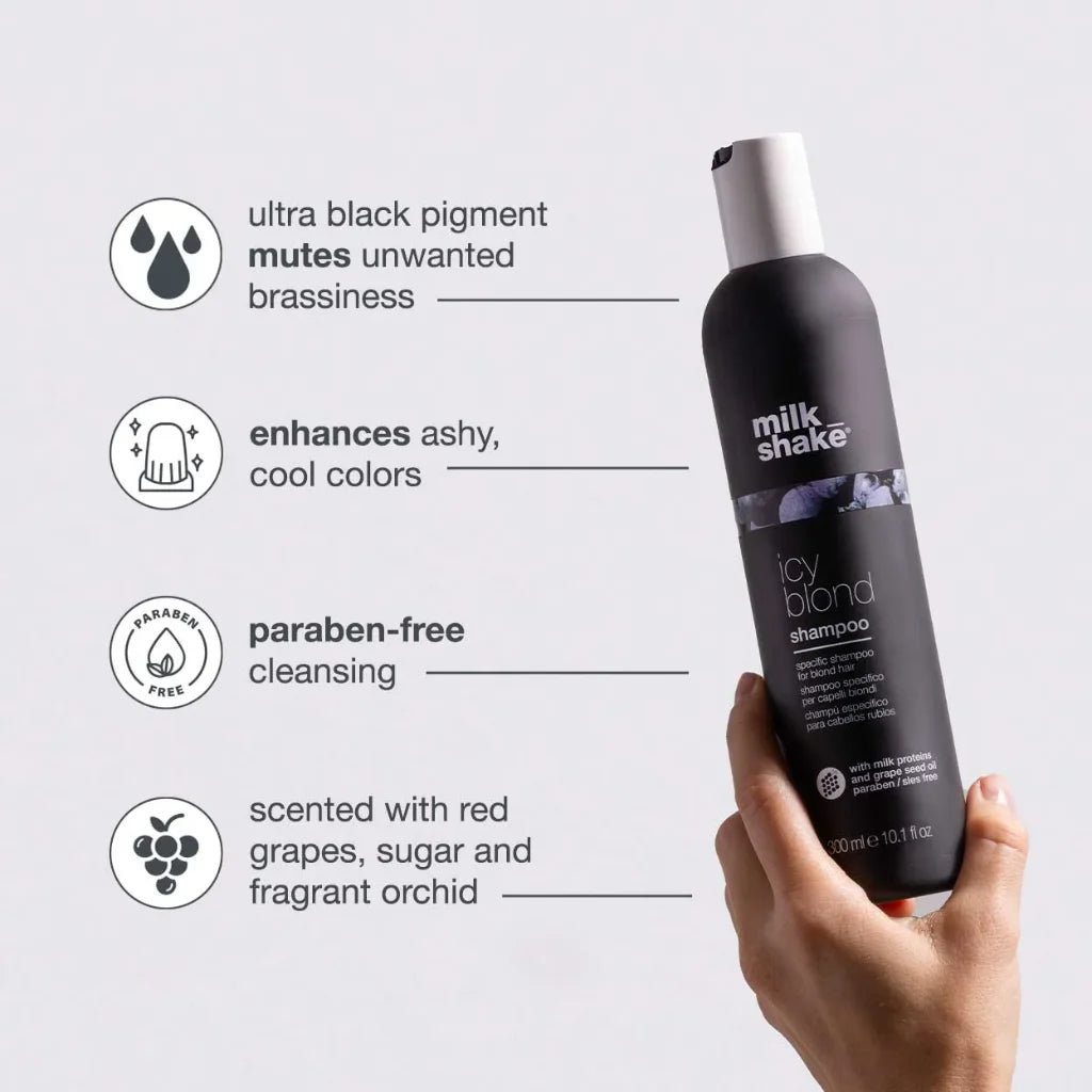 milk_shake Icy Blonde Shampoo at MANEPRINT – a purple toning shampoo that neutralizes yellow tones and brightens cool, icy blonde hair. (3)
